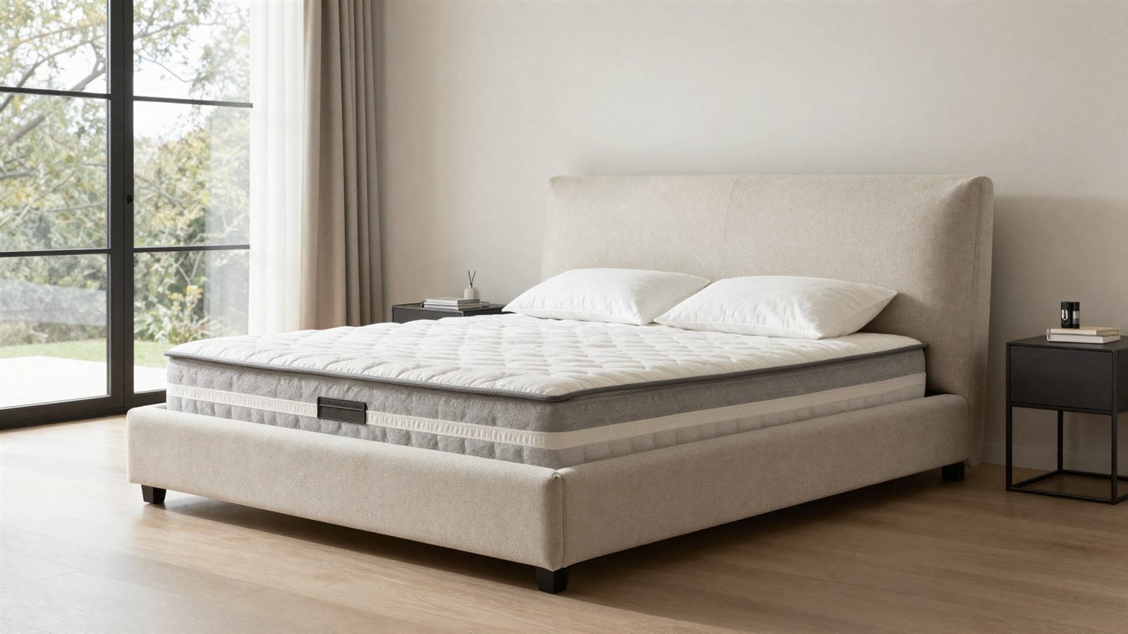 XL-Boxspringbett 200x200 cm im großen Schlafzimmer